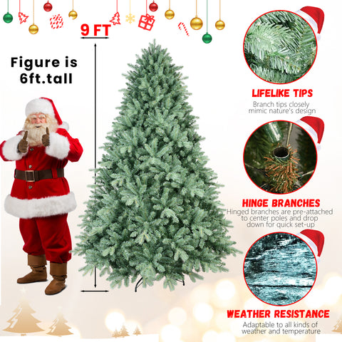 7.5FT Blue-Green Tint Christmas Tree | 2908 PE+PVC Tips | Full-Bodied &amp; Realistic | Hinged Branches for Easy Assembly | Stable Metal Stand | Eye-Catching Holiday Decor for Home &amp; Office