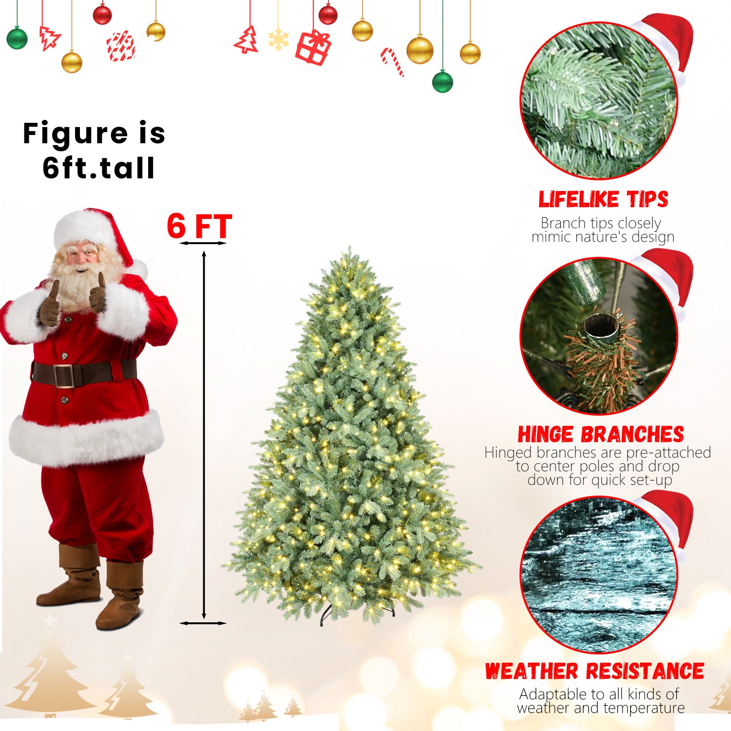4FT Blue-Green Tint Pre-Lit Christmas Tree | 150 Warm White LEDs | 592 Lush PE+PVC Tips | Hinged Branches &amp; Metal Stand | Unique Holiday Home Decor