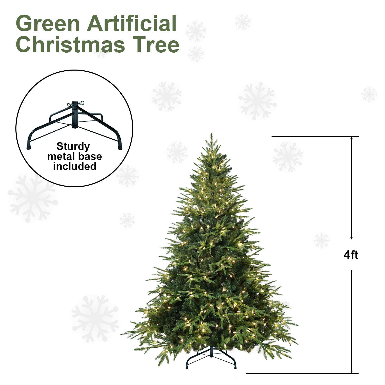 4ft Pre-Lit Artificial Christmas Tree: 150 Warm White Incandescent Lights, 856 Lush PE+PVC Tips, Memory Wire Branches, Foldable Metal Stand for Apartments &amp; Offices - Green Holiday Decor