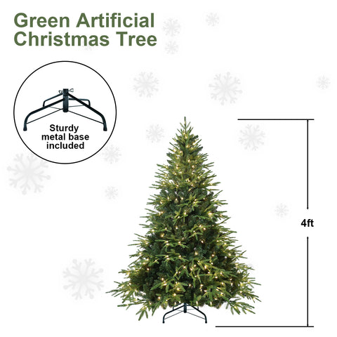 6.5ft Pre-Lit Artificial Christmas Tree - 450 Warm White Incandescent Lights, 2225 PE+PVC Tips, Hinged Memory Wire Branches, Foldable Metal Stand - Realistic Green Pine for Indoor Holiday Home &amp; Office Decor