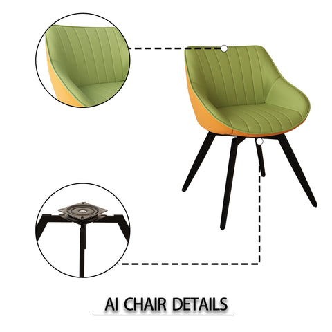 63" Cream MDF Dining Table Set with 6 Green PU Leather Chairs, Modern Industrial Style, Ergonomic Design, Perfect for Kitchen, Dining Room, Home &amp; Office Gatherings