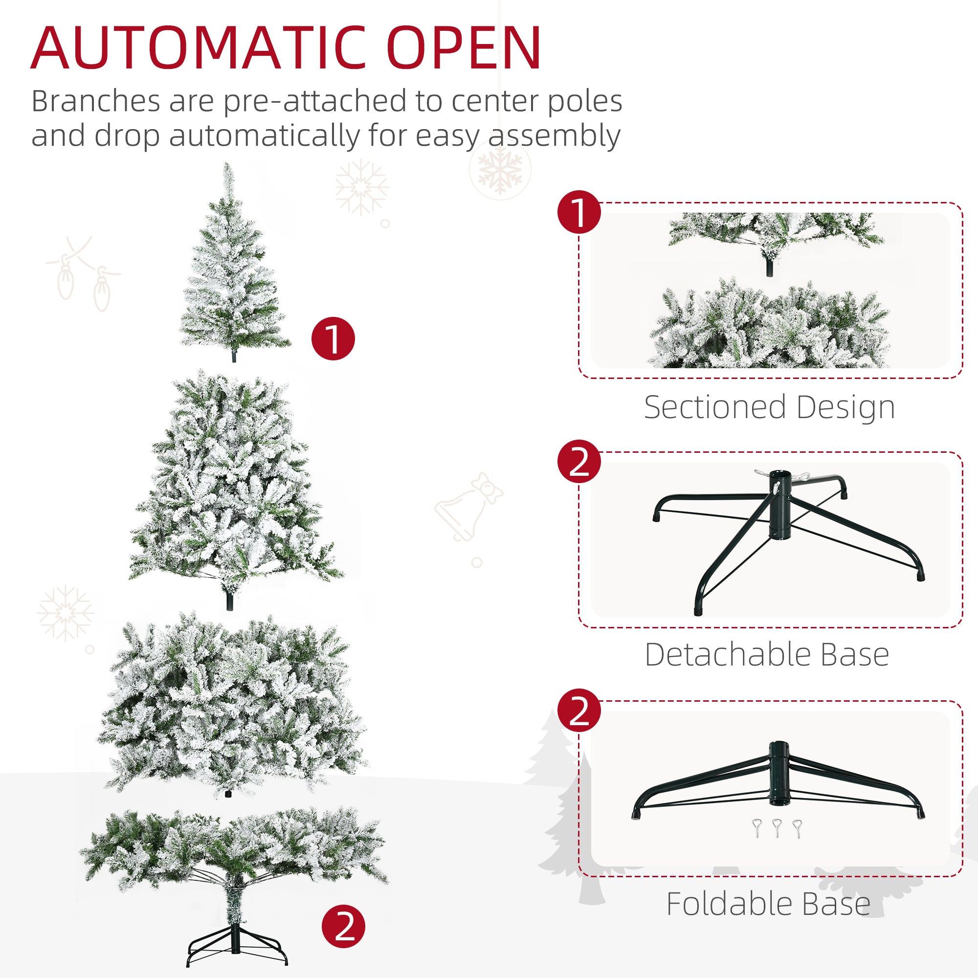 HOMCOM 9' Tall Snow Flocked Pine Artificial Christmas Tree | Realistic Unlit Green Branches | Flame-Retardant &amp; Easy Assembly | Perfect for Home &amp; Holiday Decor