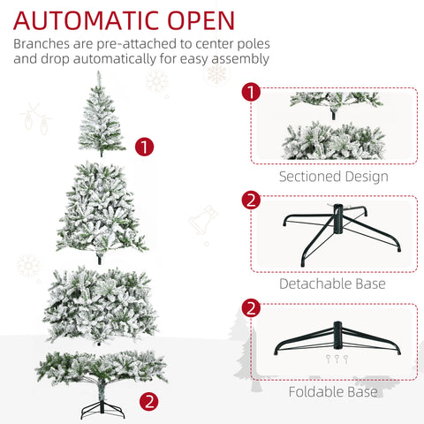 HOMCOM 9' Tall Snow Flocked Pine Artificial Christmas Tree | Realistic Unlit Green Branches | Flame-Retardant &amp; Easy Assembly | Perfect for Home &amp; Holiday Decor