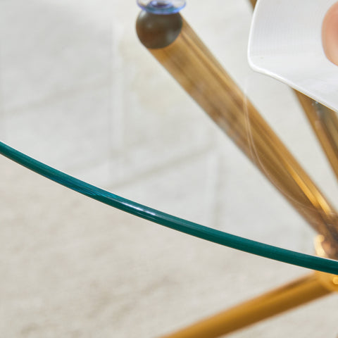 4-Piece Modern Luxe Dining Set: 36.6'' Round Tempered Glass Table & Black Linen-Cotton Chairs with Gold Metal Legs - Chic Seating for Kitchen, Living Room, Home Office | Seats 4