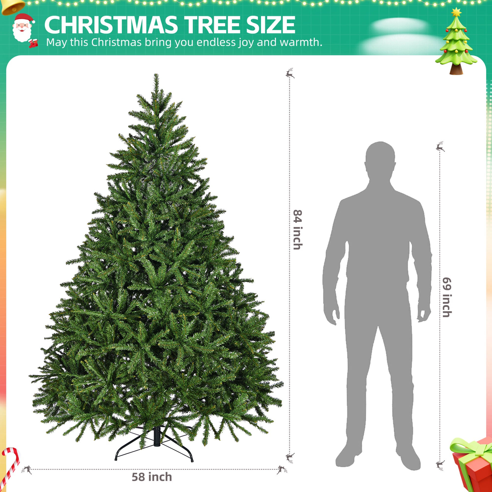 7ft Premium Artificial Christmas Tree: Lifelike PVC Spruce, 2231 Tips, Hinged Design, Sturdy Metal Stand, Easy Assembly for Home &amp; Office Holiday Decor
