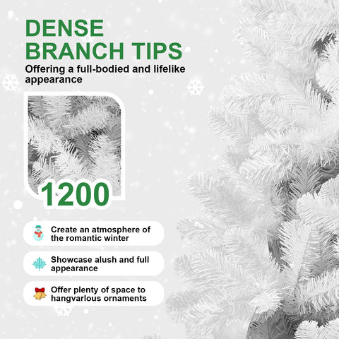 6ft White Artificial Christmas Tree with Memory Wire Branches, 760 PVC Tips, Easy Hinged Assembly for Indoor Holiday Home & Party Decor