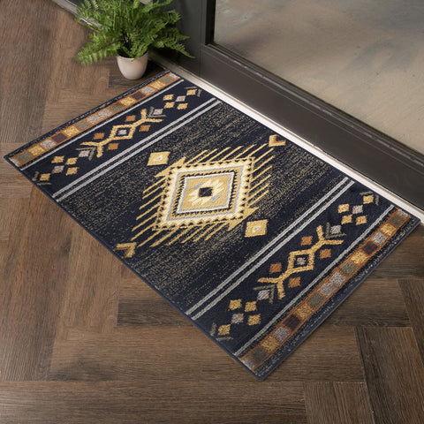 Tribes GC_YLS4001 Black Southwest Area Rug 7'10" x 10'3" - Durable Polypropylene for Living Room, Bedroom, Entryway - Stain-Resistant, Low Pile, Made in Turkey