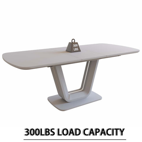 Expandable 62.99"-78.74" Dining Table Set for 2-8, Gray MDF &amp; PU Fabric, 6 Padded Chairs with U-Legs for Kitchen, Dining Room, Living Room, Modern Farmhouse Style