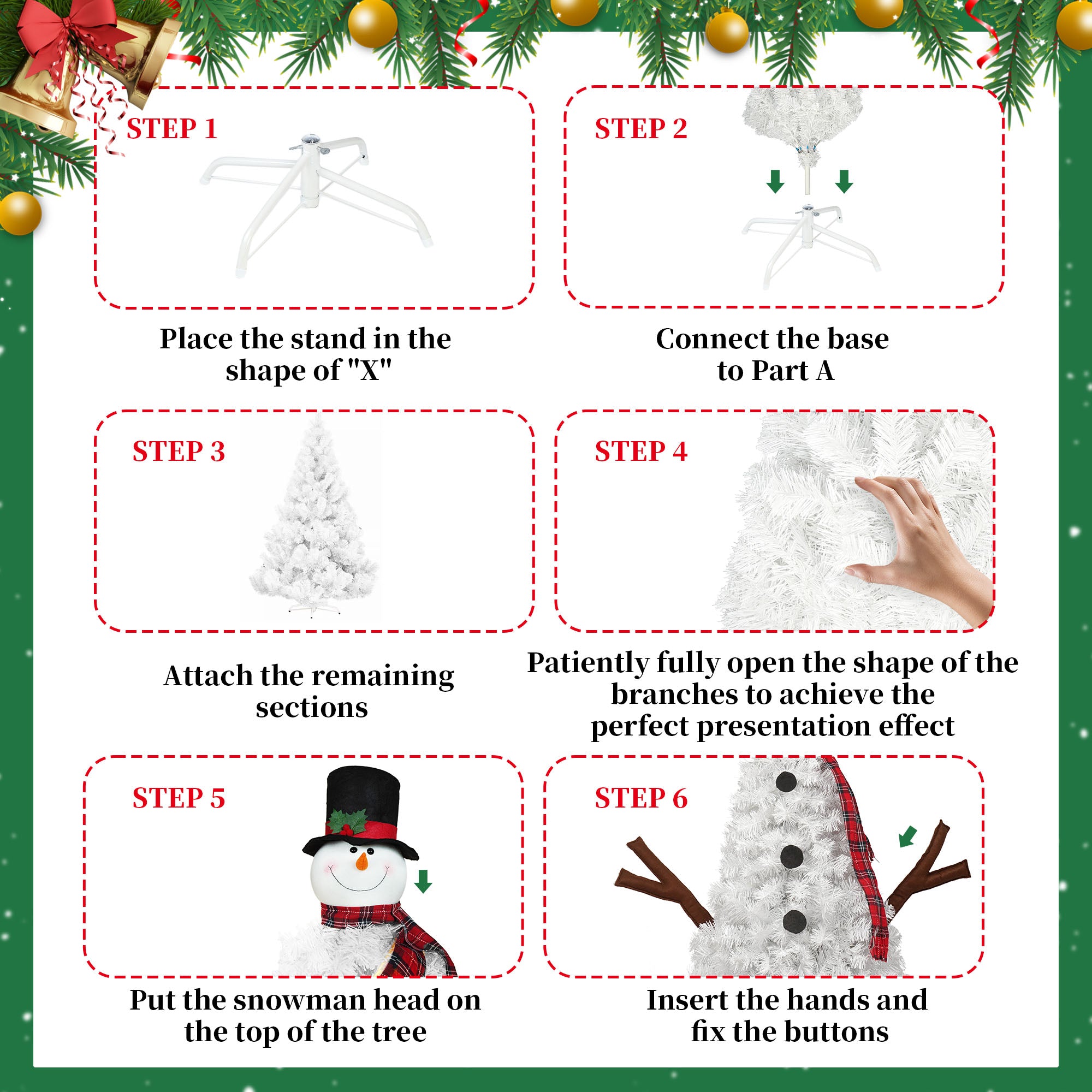 4ft Snowman Christmas Tree - Pre-lit Artificial Xmas Tree with 100 Warm White LED Lights, 380 PVC Branch Tips - Perfect for Indoor/Outdoor Holiday Decor