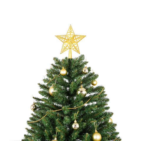7.5FT Green Artificial Christmas Tree: 550 Warm White LED Lights, 1350 Realistic PVC &amp; Hard Needle Tips, Hinged Branches, Sturdy Metal Stand for Festive Holiday Home Decor