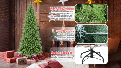 4FT Slim Christmas Tree | 424 PE+PVC Tips | Hinged for Easy Setup | Sturdy Metal Stand | Green | Perfect for Apartments, Corners &amp; Small Spaces