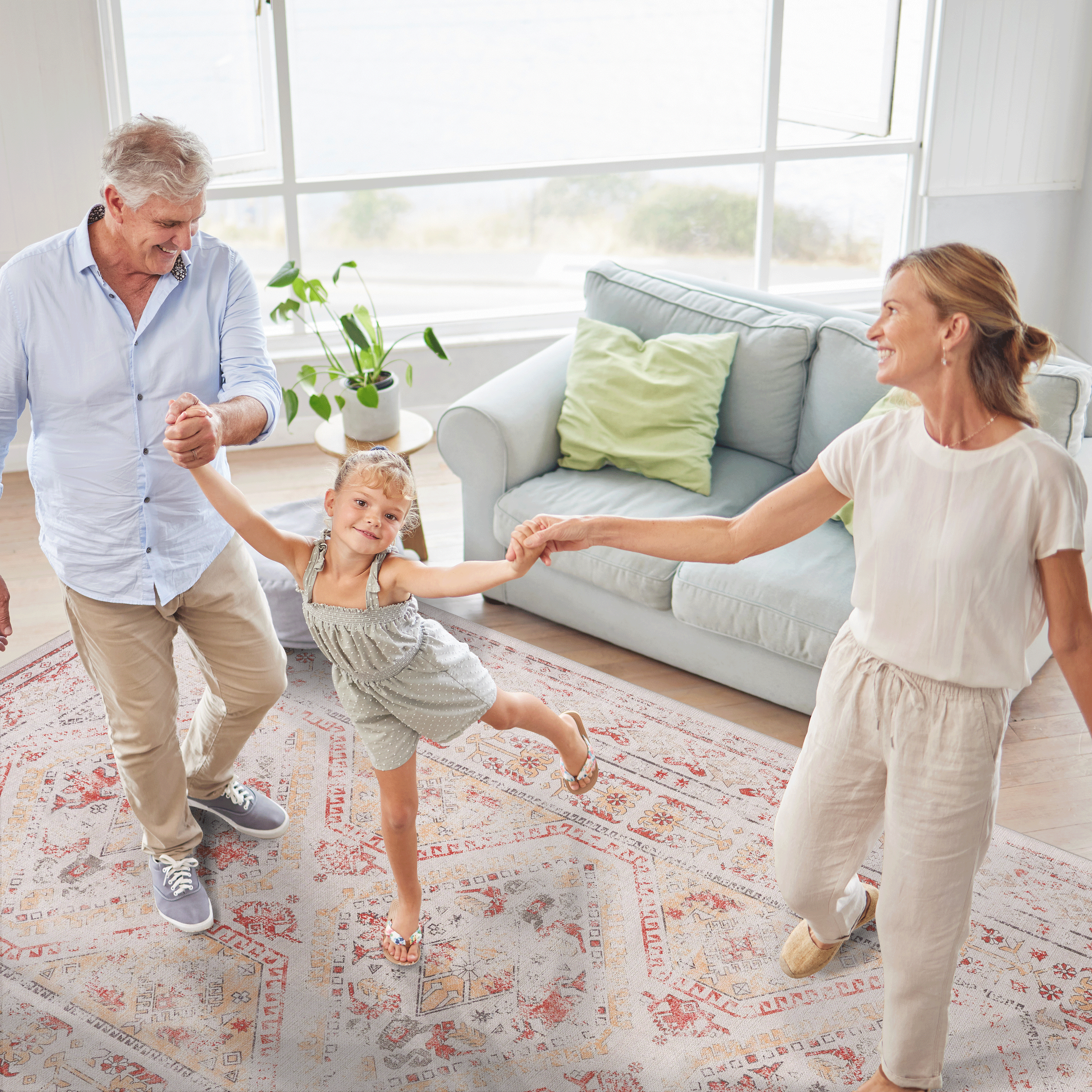 MAVAL Beige Washable 4x6 Area Rug - Soft, Non-Slip, Stain-Resistant Chenille Polyester for Living Room, Bedroom, Kitchen, Hallway - Easy Clean, Low Pile, Eco-Friendly (4' x 6')