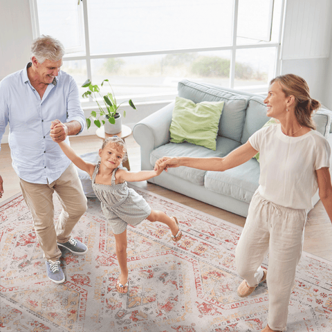 MAVAL Beige Washable Area Rug 6x9 - Soft, Durable Polyester Chenille | Non-Slip, Stain-Resistant, Low Pile for Living Room, Bedroom, Hallway, Kitchen, Playroom