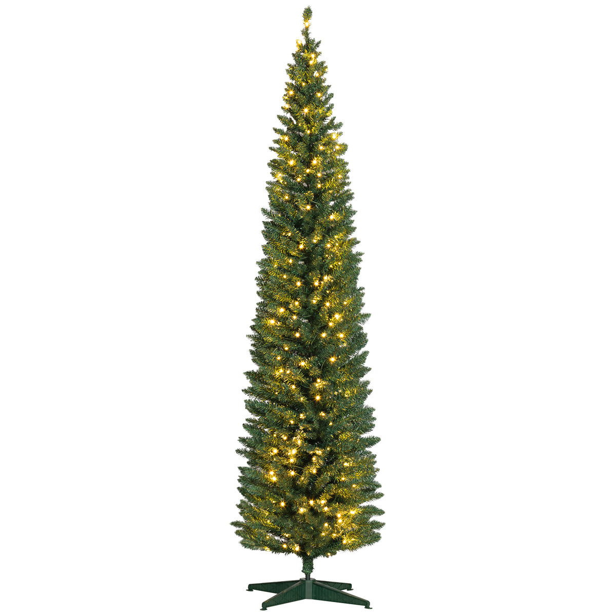 HOMCOM 8ft Slim Noble Fir Artificial Christmas Tree | 618 Tips, 300 Warm White LEDs | Realistic Green Plastic | Indoor Home Holiday Decor