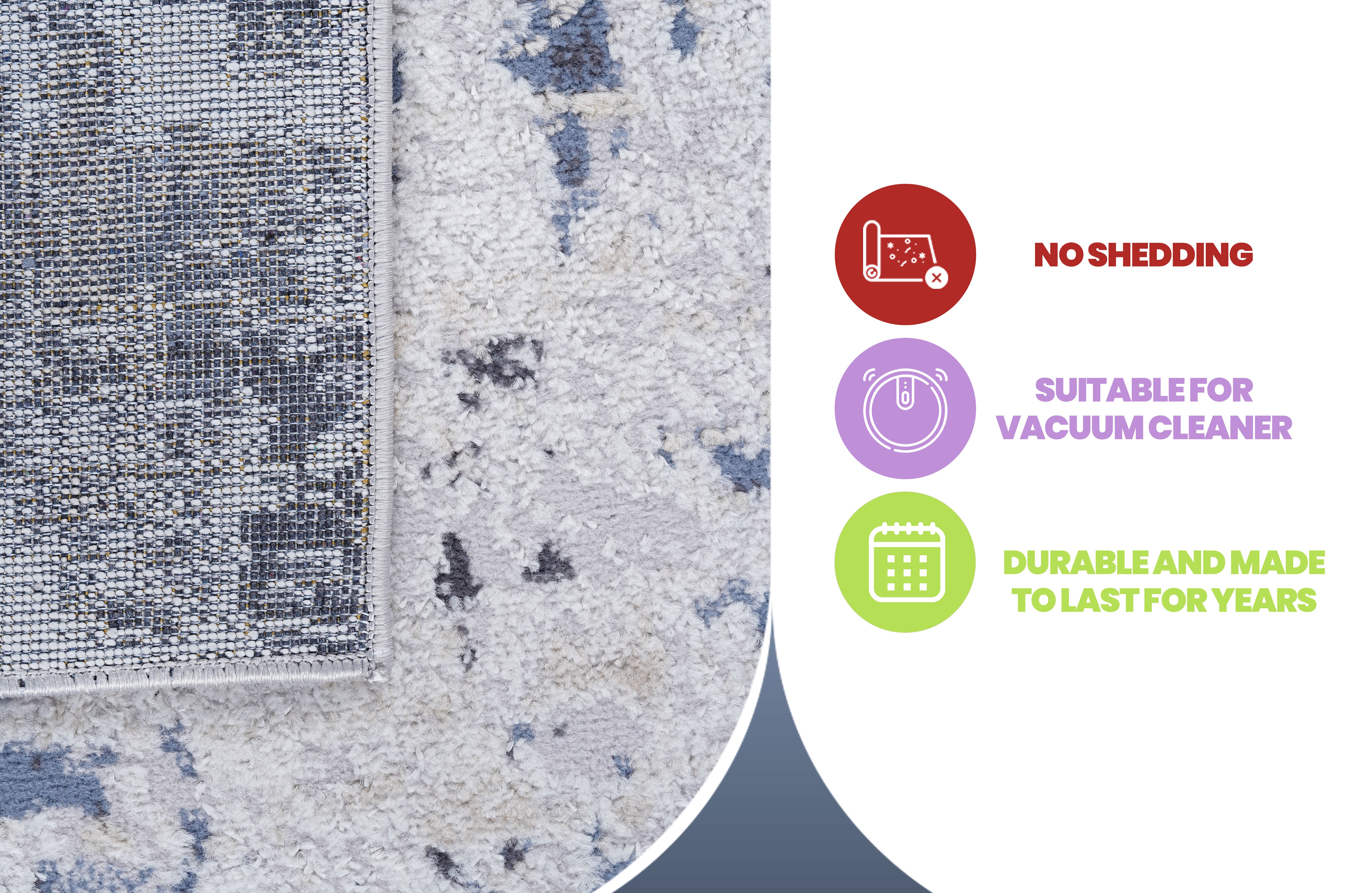 PAYAS Collection 2'x8' Runner Rug - Stain Resistant, Non-Shedding Grey/Denim Abstract Polyester for Living Room, Bedroom, Entryway. Durable, Easy Care, Kid &amp; Pet Friendly, Medium Pile, Turkish Made