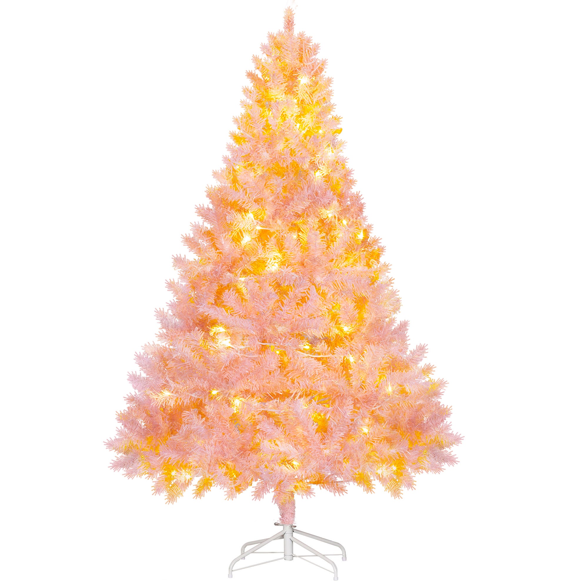 HOMCOM 6ft Pink Douglas Fir Artificial Christmas Tree: 1000 Tips, 250 Warm White LEDs, Realistic Branches, Metal Base - Perfect for Festive Holiday Home Decor