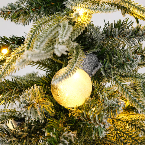 6FT Snow Flocked Spruce Christmas Tree | Hinged Artificial Tree with Warm White LED Lights | PE/PVC Mix, White/Green | Home, Office, Holiday Decor