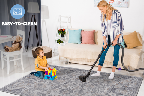 MARFI Collection 5x7 Sand Oriental Area Rug - Stain-Resistant Polyester, Medium Pile, Latex-Free Cotton Backing, Durable for Living Room, Bedroom, Entryway