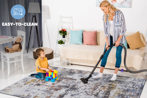 PAYAS Collection 6'x9' Ivory &amp; Navy Abstract Area Rug - Stain-Resistant Polyester, Medium Pile, Durable, Kid &amp; Pet-Friendly for Living Room, Bedroom, Entryway, Home Office