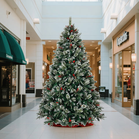 8ft Snow Frosted Artificial Christmas Tree: 1550 PE/PVC Tips, Pre-Decorated w/ Pinecones &amp; Berries, Hinged Branches, Metal Stand, Easy Assembly for Home &amp; Office Holiday Decor