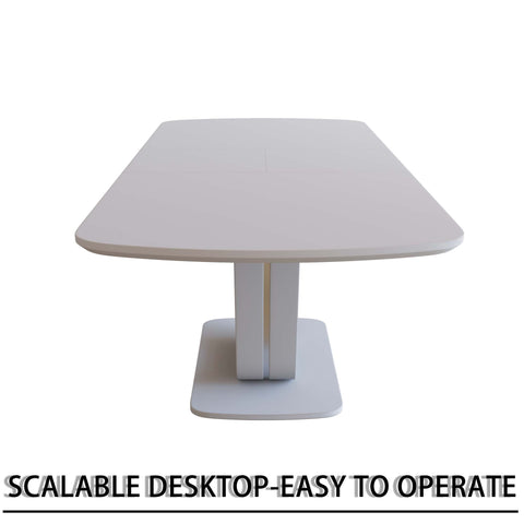 Expandable 62.99"-78.74" Dining Table Set for 2-8, Gray MDF &amp; PU Fabric, 6 Padded Chairs with U-Legs for Kitchen, Dining Room, Living Room, Modern Farmhouse Style