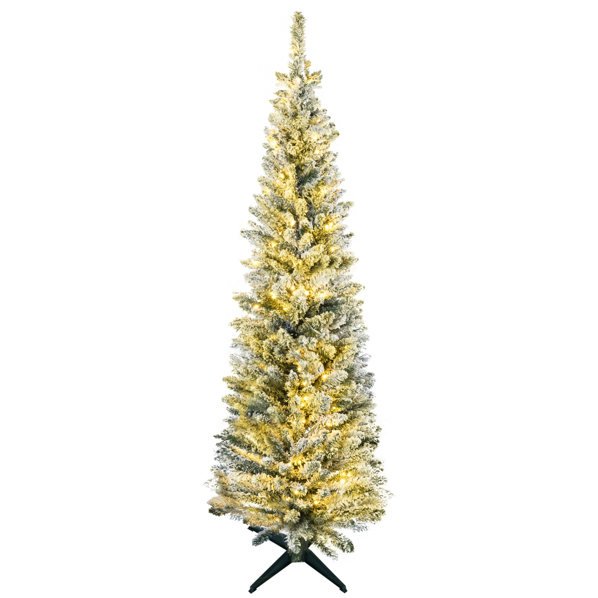 HOMCOM 5' Slim Noble Fir Artificial Christmas Tree - Pre-Lit Warm White LEDs, 294 Tips, Realistic Green Plastic for Home & Holiday Decor