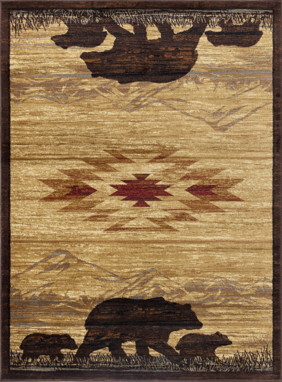 Nature's Nest GC_CBL3006 5'3"x7'3" Lodge Area Rug - Wildlife Mountain Animal Southwest Beige Polypropylene, Stain-Resistant, Durable for Living Room, Bedroom, Entryway, Made in Turkey