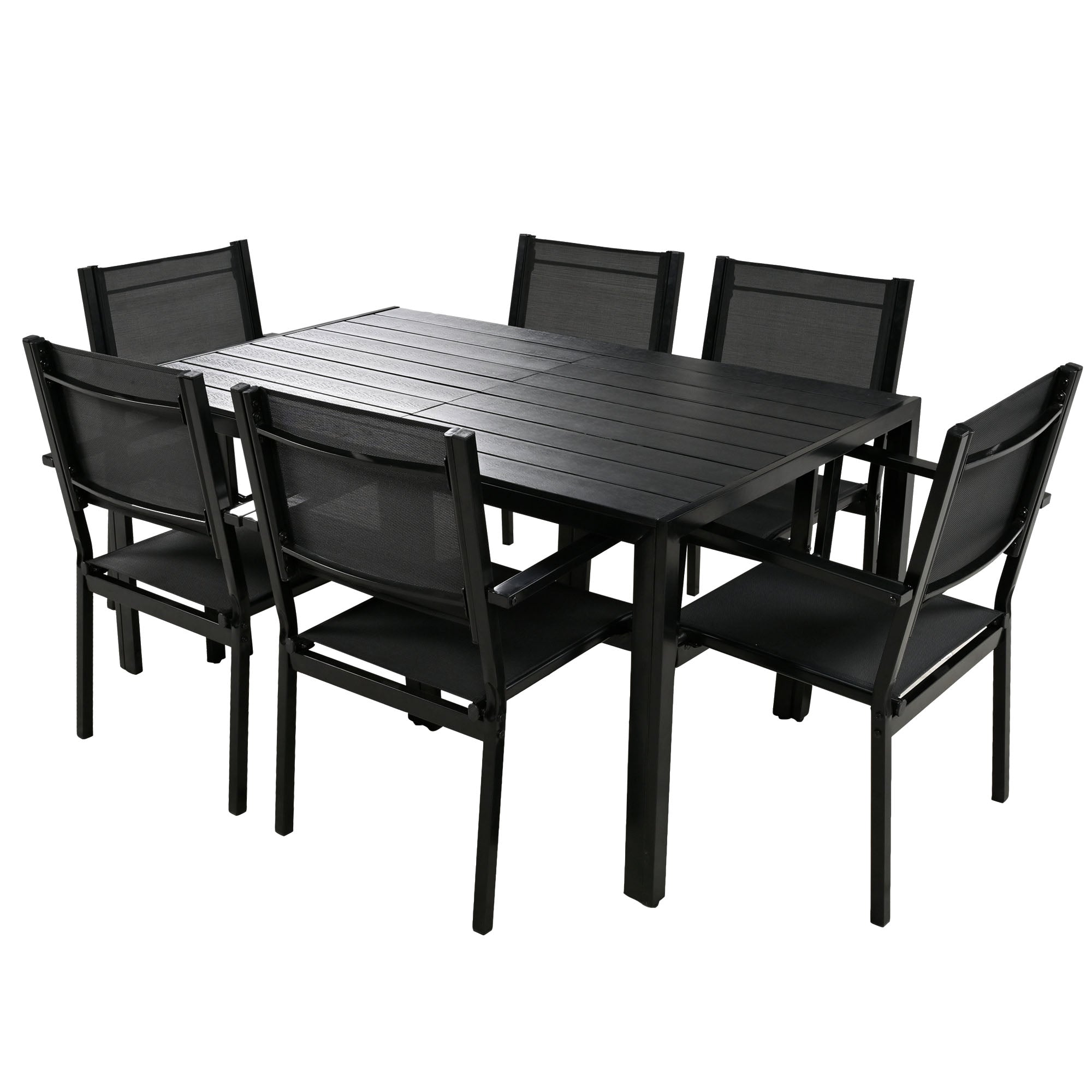 U-Style 6-Seater Outdoor Dining Set: Durable Steel Patio Furniture, Modern Black Balcony & Backyard Table & Chairs, 58.3" W, Easy Assembly, Residential Use