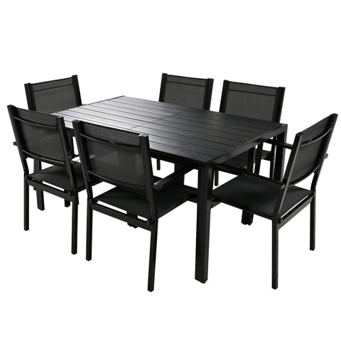 U-Style 6-Seater Outdoor Dining Set: Durable Steel Patio Furniture, Modern Black Balcony & Backyard Table & Chairs, 58.3" W, Easy Assembly, Residential Use