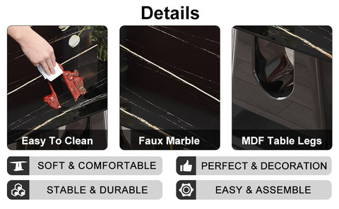 Modern Minimalist Dining Table Set with Imitation Marble Glass Top &amp; U-Bracket Legs - Seats 4-8 - Black &amp; Gold MDF - Perfect for Dining &amp; Living Rooms