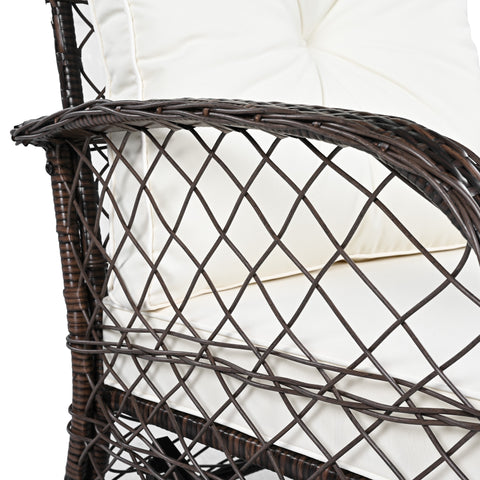 3-Piece Brown Rattan Outdoor Chat Set: 2 Swivel Rocker Chairs &amp; Glass Top Table for Garden Patio Balcony, Weather-Resistant Wicker Seating Group with Cushions