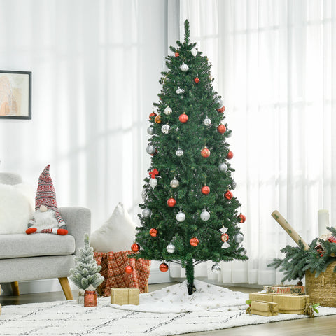 HOMCOM 6ft Slim Fir Artificial Christmas Tree - Realistic Green Fir, 583 Tips, Flame Retardant, Easy Assembly, Space-Saving Design for Home &amp; Living Room Decor