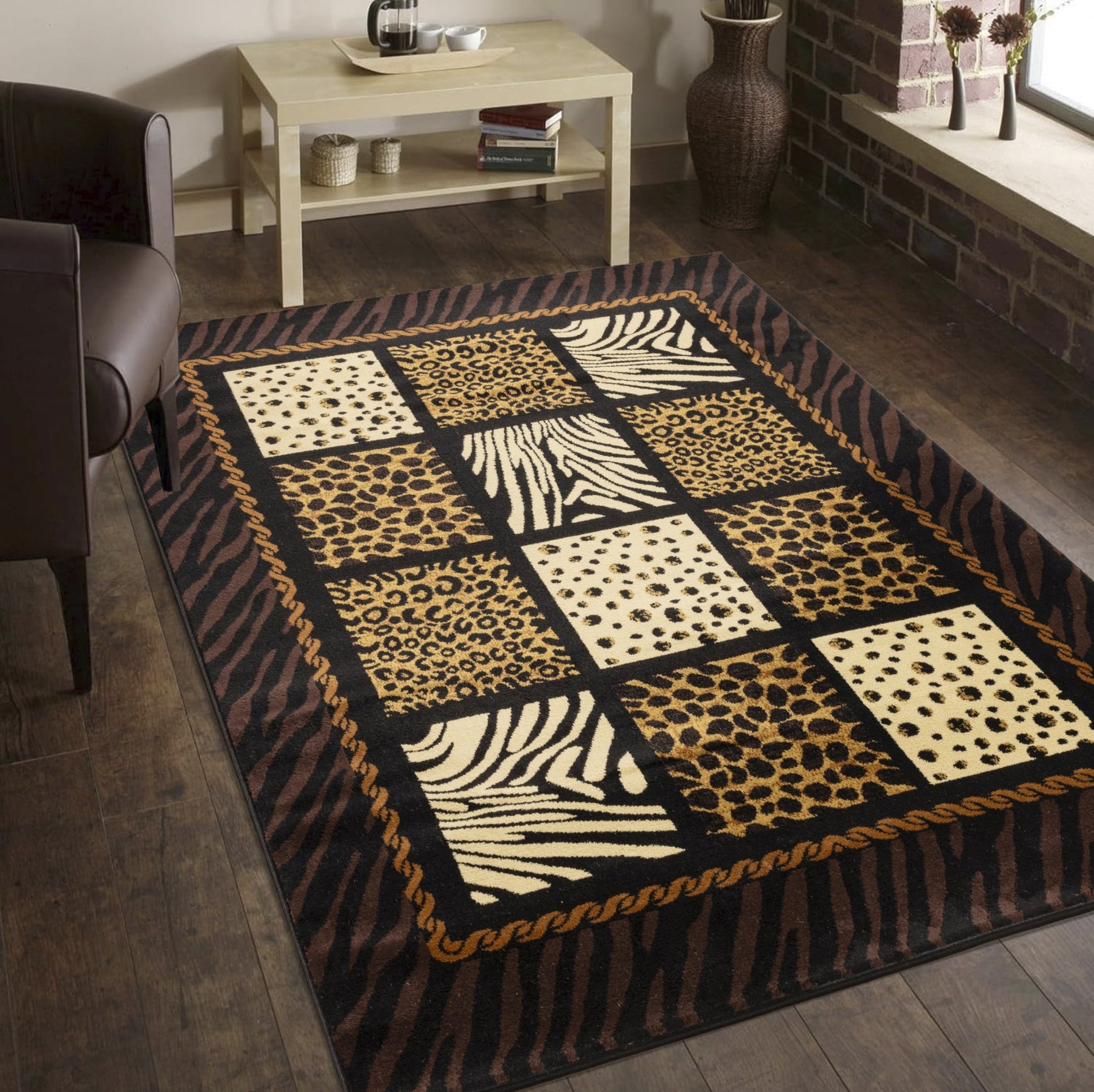 Tribes GC_YLS4012 7'10"x10'3" Animal Print Area Rug - Polypropylene, Black Multi, Machine-Made, Lodge/Rustic Style, Stain-Resistant, Kid &amp; Pet Friendly, Made in Turkey