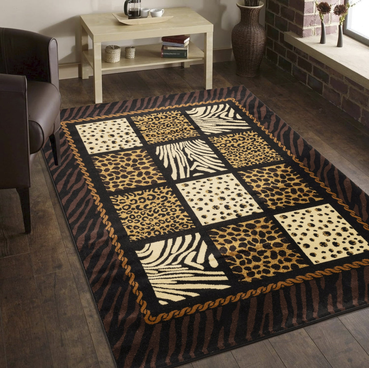 Tribes GC_YLS4012 7'10"x10'3" Animal Print Area Rug - Polypropylene, Black Multi, Machine-Made, Lodge/Rustic Style, Stain-Resistant, Kid &amp; Pet Friendly, Made in Turkey
