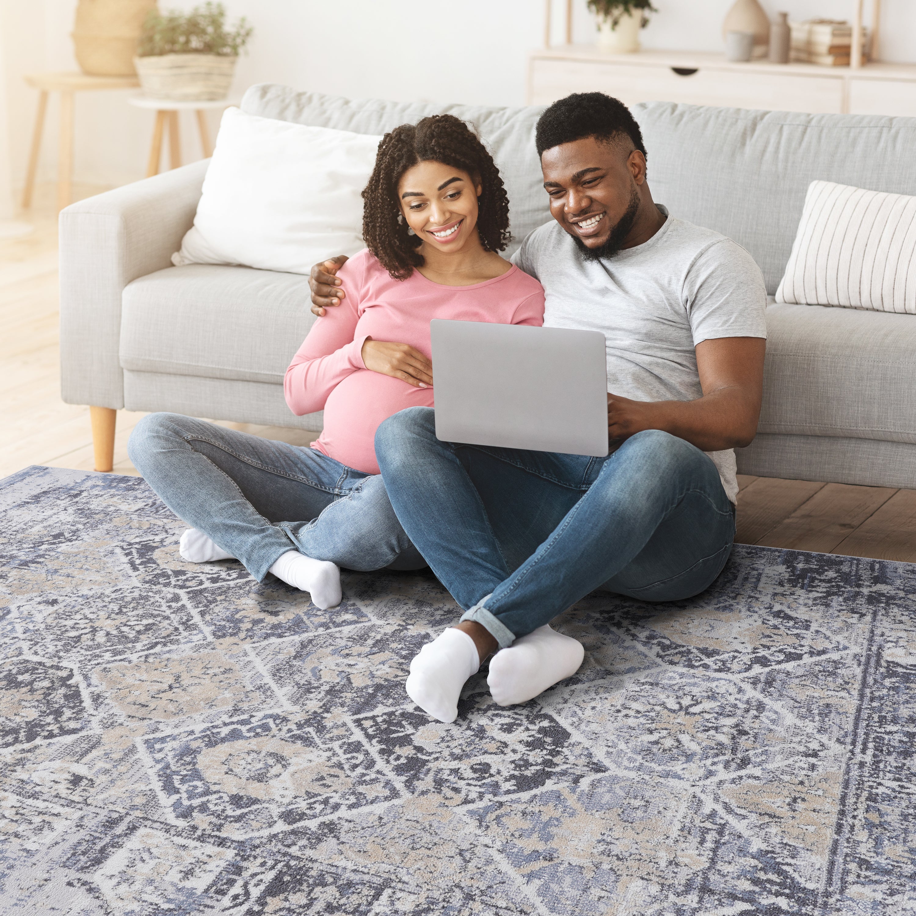 PAYAS Collection 6x9 Traditional Area Rug | Stain-Resistant Polyester, Medium Pile (0.28") | Grey &amp; Blue | Kid &amp; Pet-Friendly, Durable | Living Room, Bedroom, Home Office | Turkish Made