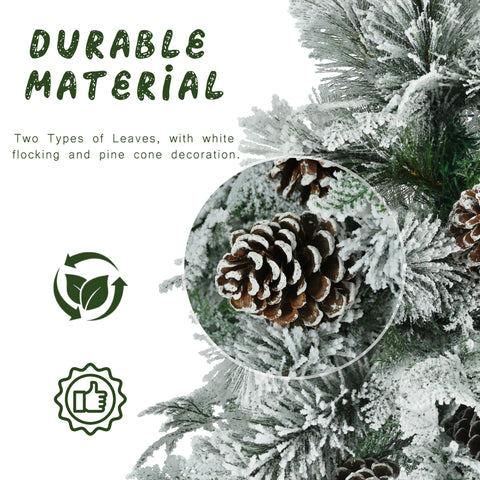 4FT Snow Flocked Spruce Christmas Tree | Mixed PE & PVC Branches, Pine Cones | 120 Multi-Color LED Lights, 11 Modes | Durable Metal Base | Festive Holiday Home Decor