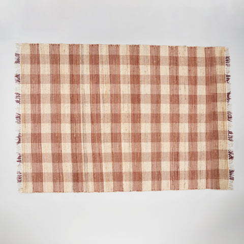 Natural Jute Area Rug - Handwoven Dark Brown Plaid 6x9 ft, Eco-Friendly Cotton Blend, Durable &amp; Soft for Living Room, Bedroom, Entryway, India