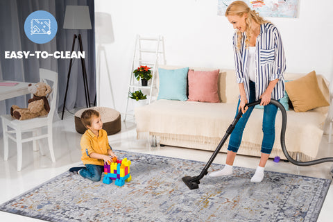 PAYAS Collection 6x9 Ivory & Grey Traditional Area Rug - Stain-Resistant, Non-Shedding Polyester for Living Room, Bedroom, Office. Kid & Pet-Friendly, Easy Care, 0.28" Pile, Latex-Free Cotton Backing.