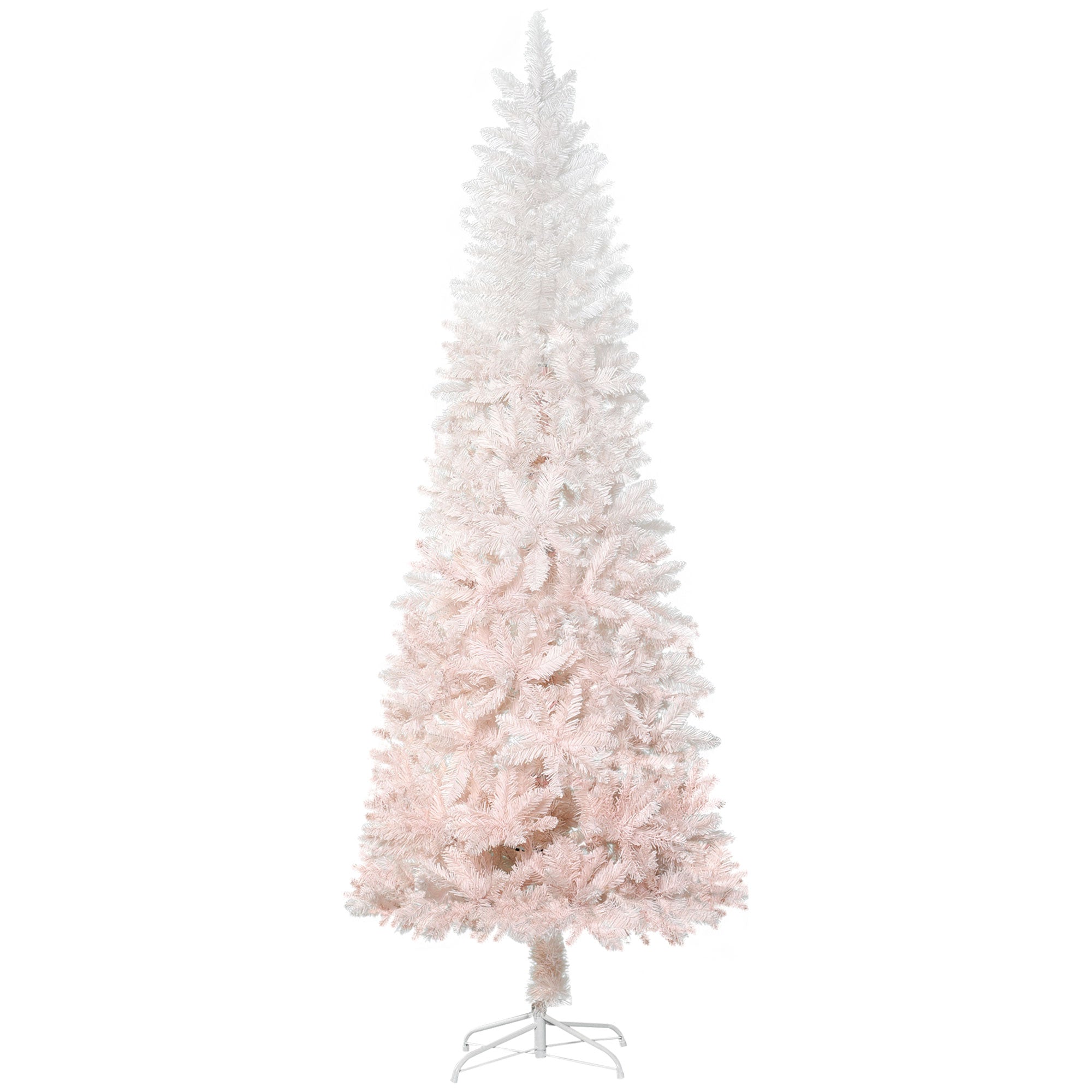 HOMCOM 6ft Pink & White Pencil Fir Artificial Christmas Tree | Slim Unlit PVC Xmas Tree with Realistic Branches & Steel Base | Perfect for Small Spaces, Entryways, Fireplace Decor