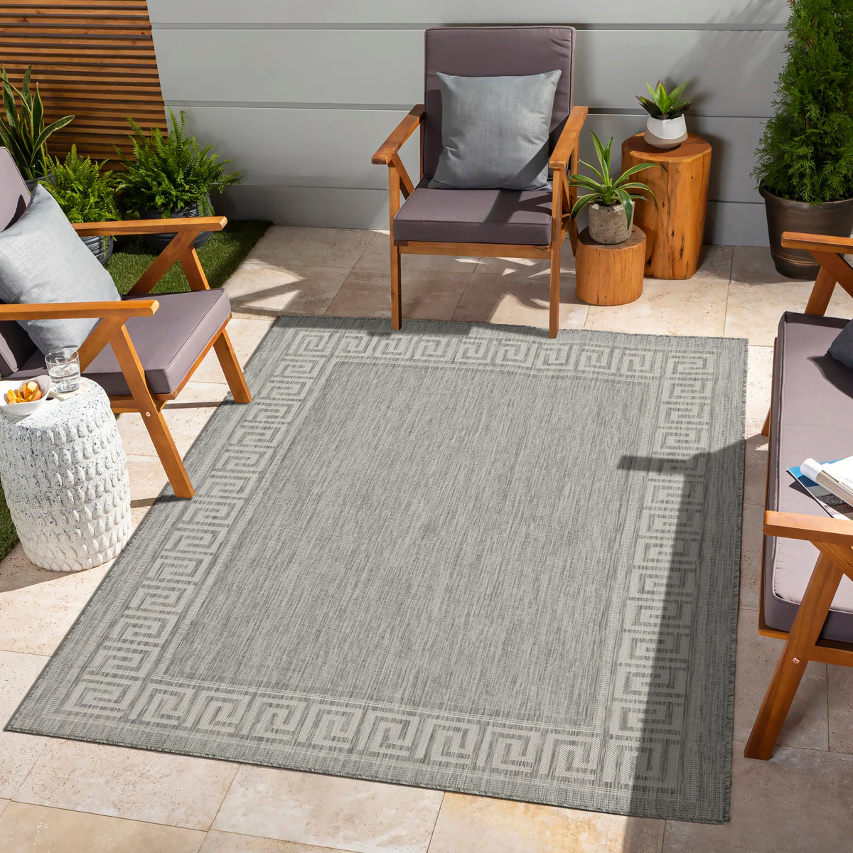 Sunshine GC_HAR2003 2'7"x7'3" Silver Polypropylene Indoor/Outdoor Area Rug - Stain Resistant, Durable, Easy Clean, Flatweave for Patio, Deck, Entryway, Living Room