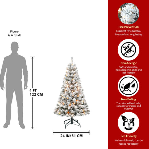 7FT Flocked Snowy Christmas Tree: 350 Warm White Incandescent Lights, 1022 Tips, Realistic PVC, Sturdy Metal Stand for Cozy Home, Office, Apartment Holiday Decor