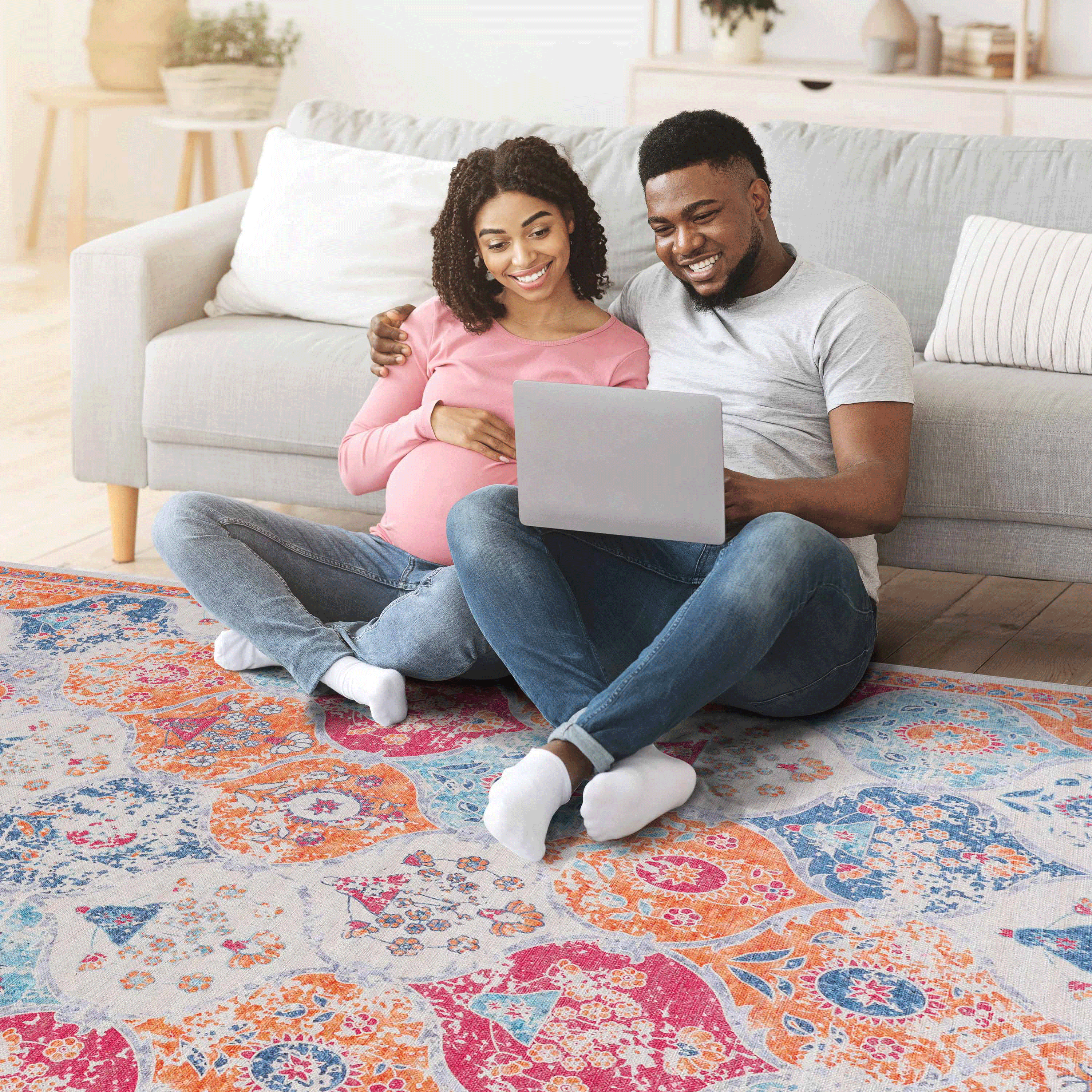 MAVAL Cream Washable Area Rug 3x5 | Soft Chenille Polyester | Non-Slip, Stain-Resistant for Living Room, Bedroom, Hallway | Easy Clean Boho Style 3'x5' Rug