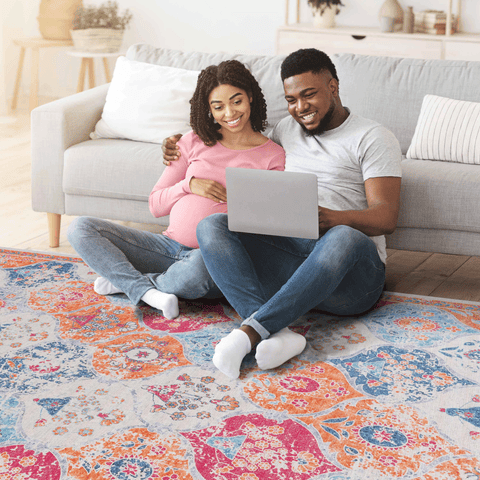 MAVAL Cream Washable 4x6 Area Rug - Soft, Durable Chenille Polyester | Non-Slip, Stain-Resistant | Low Pile for Living Room, Bedroom, Hallway, Kitchen