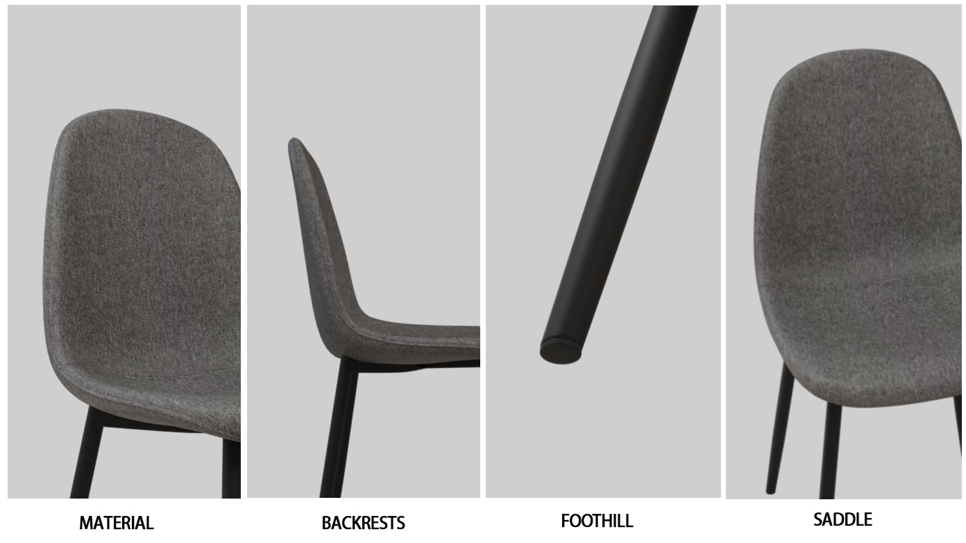 55" Dark Wood MDF Dining Table Set with 4 Grey Suede Chairs - Modern Industrial Rectangular Kitchen Table with Black Metal Base for Dining Room & Kitchen - Comfortable & Stylish