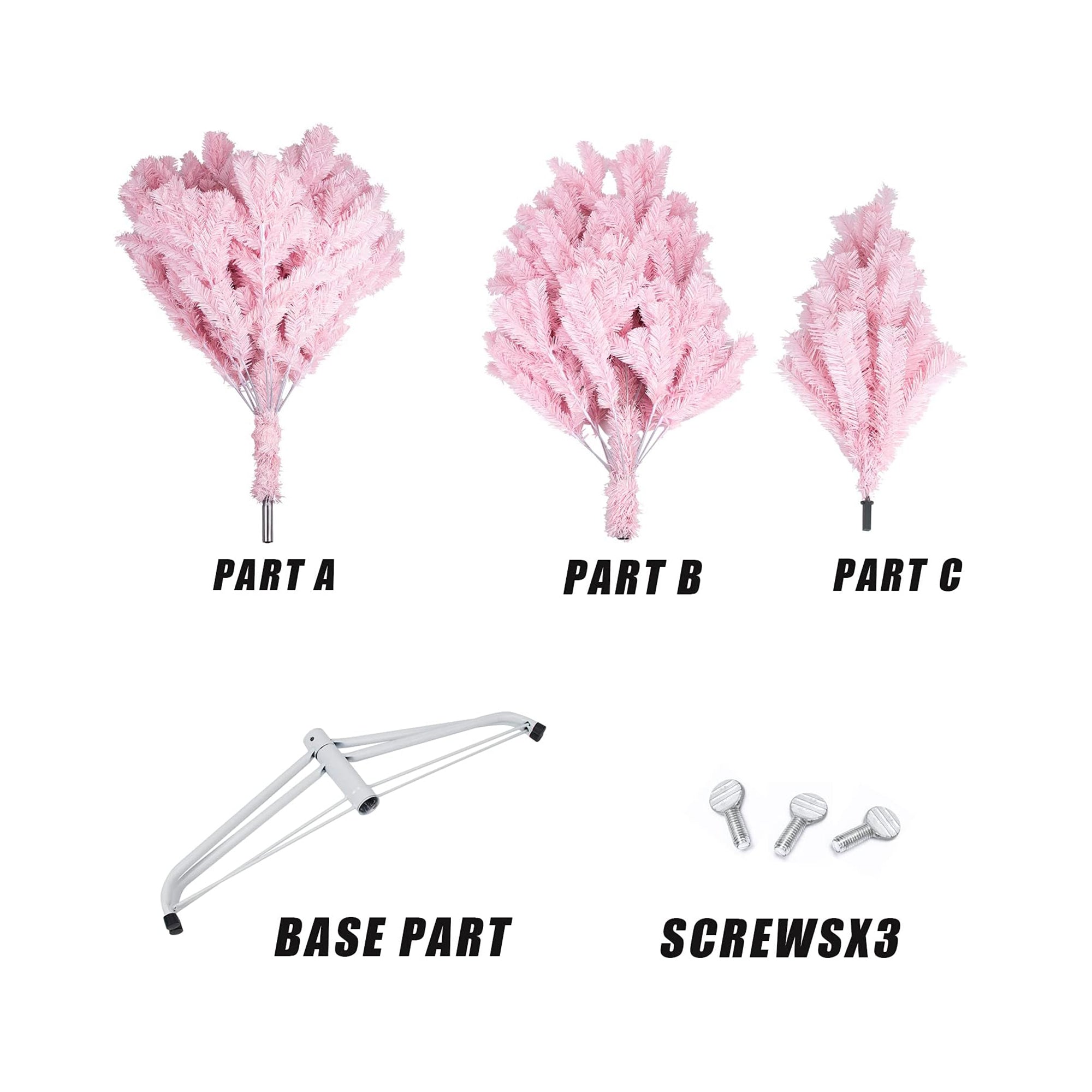 5FT Slim Pink Pencil Christmas Tree - Flame-Resistant PVC with Sturdy Metal Base, Easy Assembly for Apartments, Offices & Holiday Decor