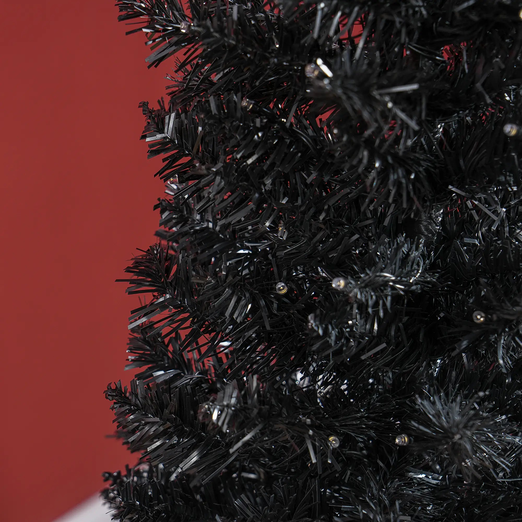 Black 6FT Pencil Christmas Tree with Warm White LED Lights, Slim Artificial Xmas Tree for Small Spaces, Flame Retardant, Easy Setup, Realistic &amp; Lush, Home Decor