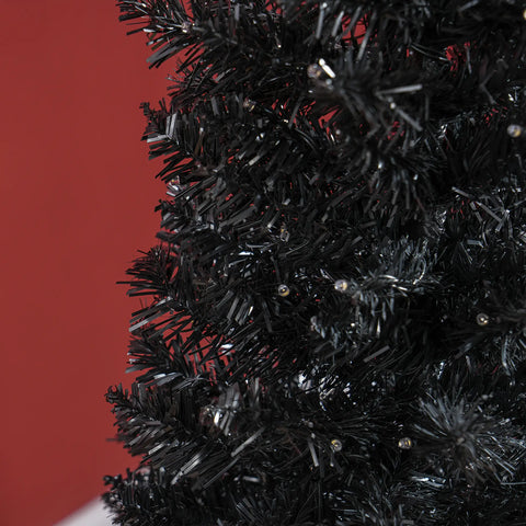 Black 6FT Pencil Christmas Tree with Warm White LED Lights, Slim Artificial Xmas Tree for Small Spaces, Flame Retardant, Easy Setup, Realistic &amp; Lush, Home Decor