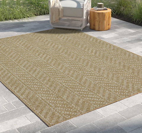 Earth Collection 2'7"x7'3" Natural &amp; White Polypropylene Indoor/Outdoor Area Rug - Flatweave, Stain-Resistant, Easy Clean, Turkish Made