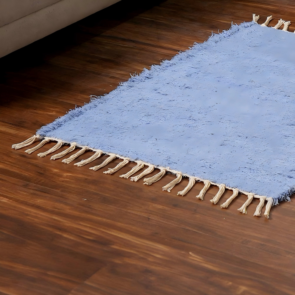 Camelot 36x24" Blue Cotton Blend Scatter Rug - Soft Textured Accent Mat for Living Room, Bedroom, Entryway, Home Decor with Fringed Edges, Durable &amp; Easy Care from India