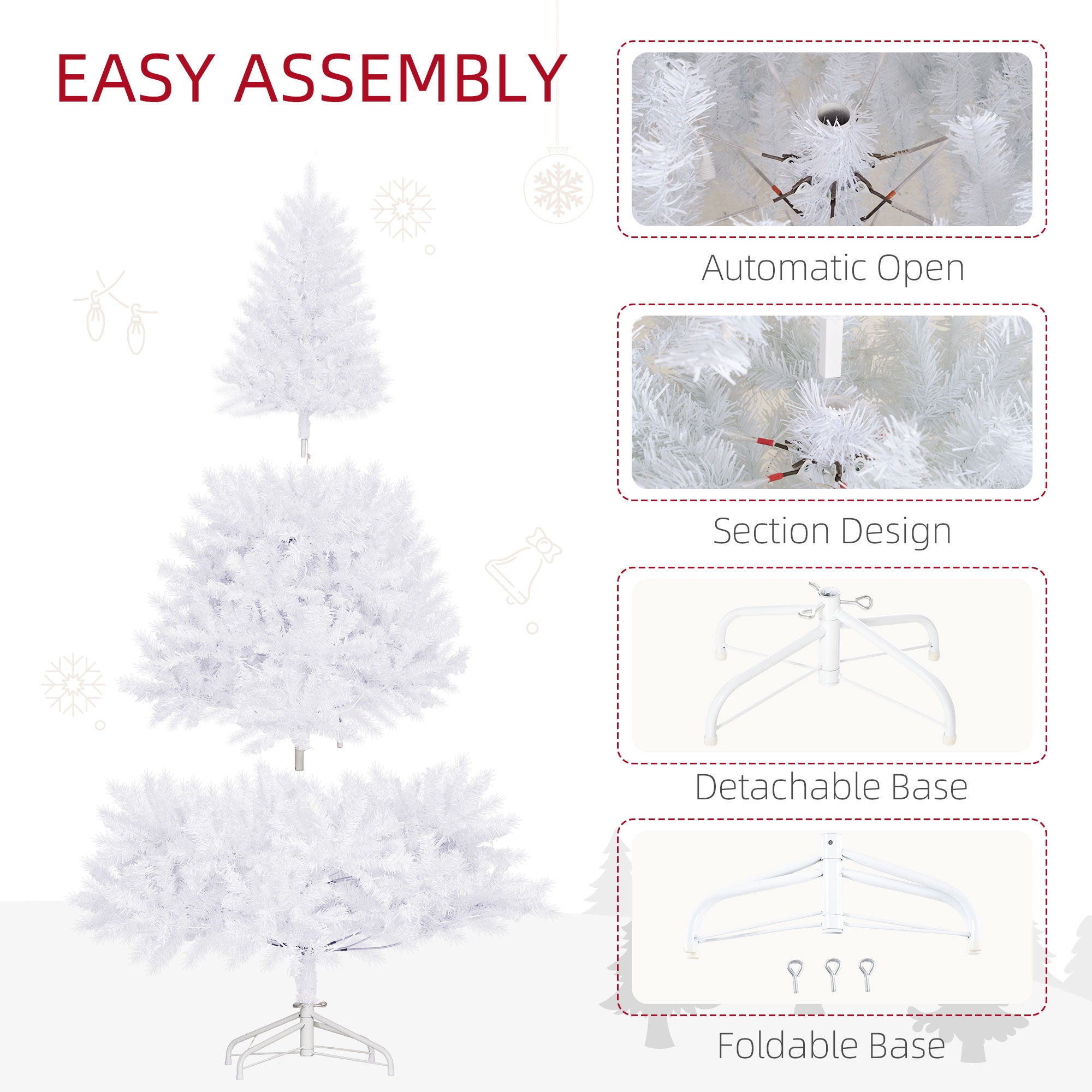 HOMCOM 7.5ft White Douglas Fir Artificial Christmas Tree | 500 Warm White LED Lights, 1346 Realistic Tips | Hinged, Easy Setup for Home Holiday Decor